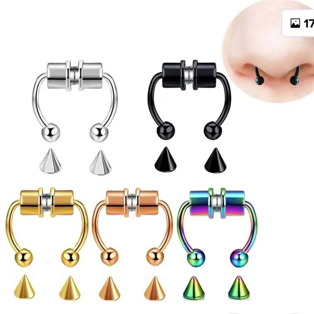 only 1 - Nwot Fake nose clip silver color body septum magnetic non piercing